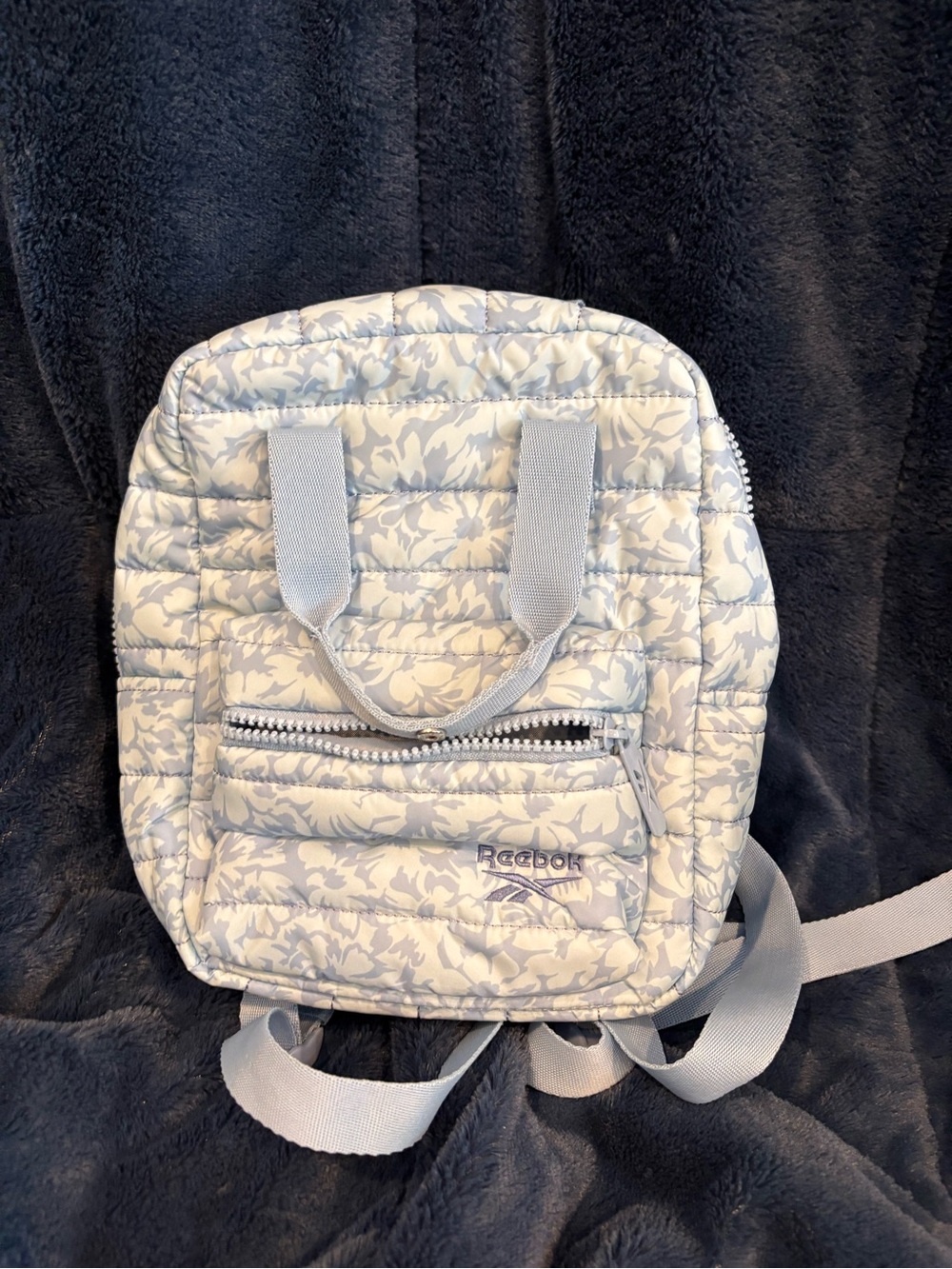 Reebok Cameron Blue Floral Quilted Mini Backpack Like New